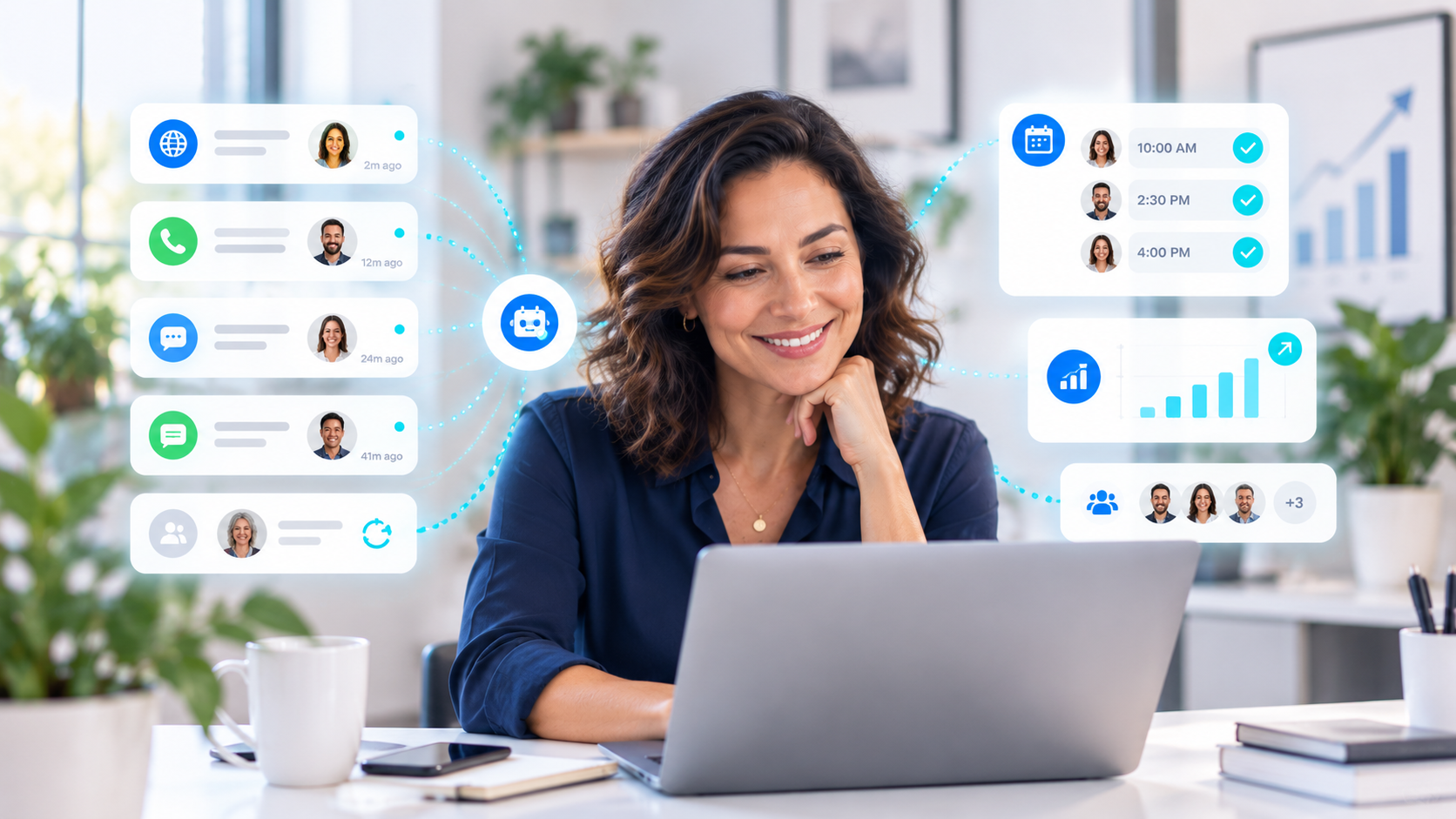 AI helps a business owner attract, engage and convert opportunities across channels